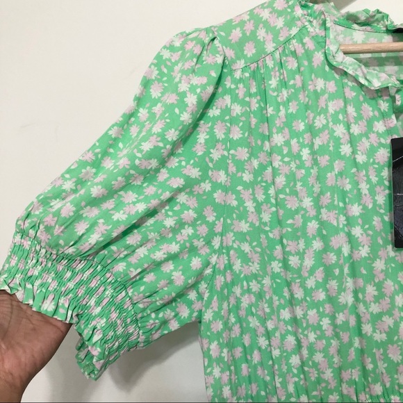 Who What Wear Women's Green Ditsy Floral Short Sleeve Tiered Smock Dress XXL NWT - Picture 7 of 12